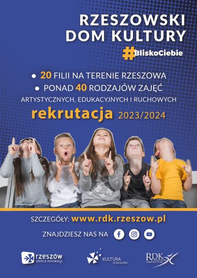 Grafika promująca rekrutację w Rzeszowskim Domu Kultury